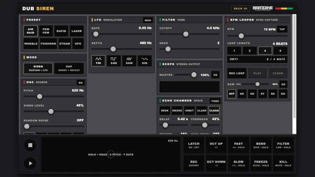 DUB SIREN CLASSICの操作画面