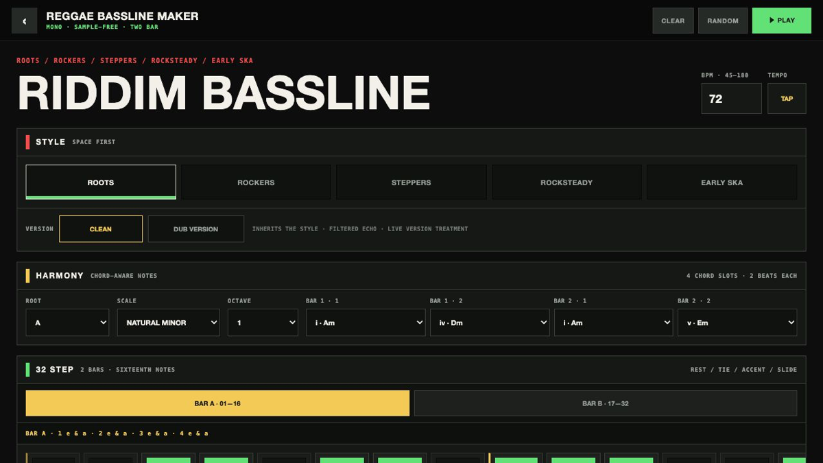 RIDDIM BASSLINEの操作画面