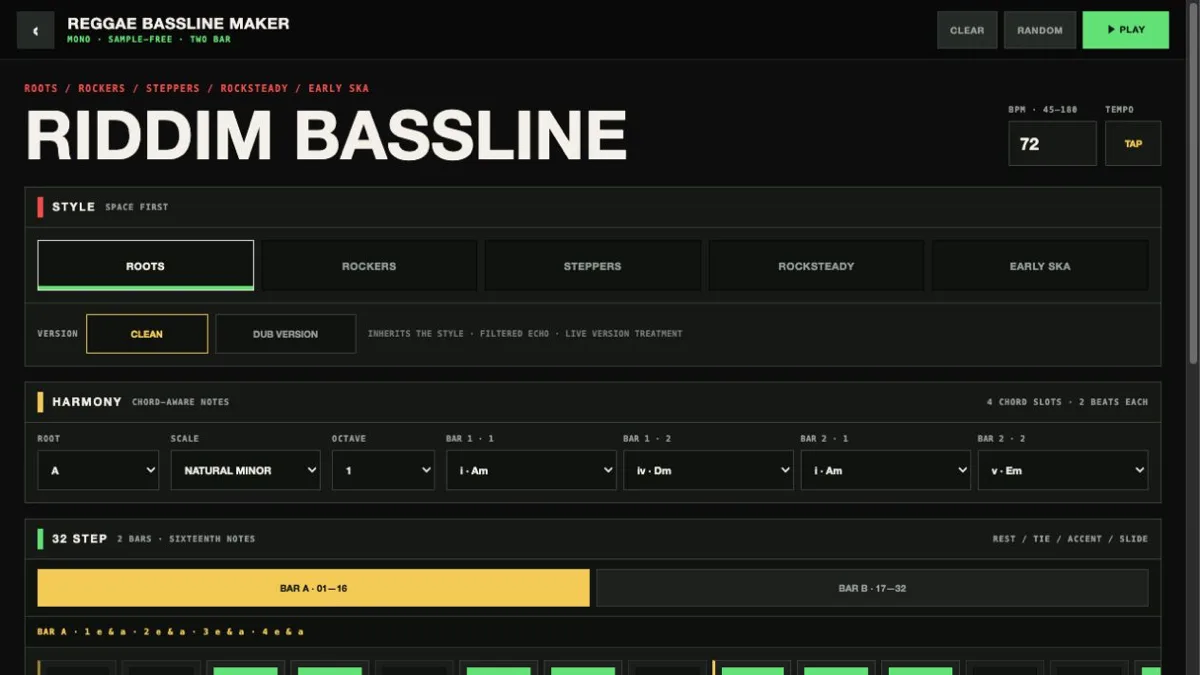RIDDIM BASSLINEの操作画面