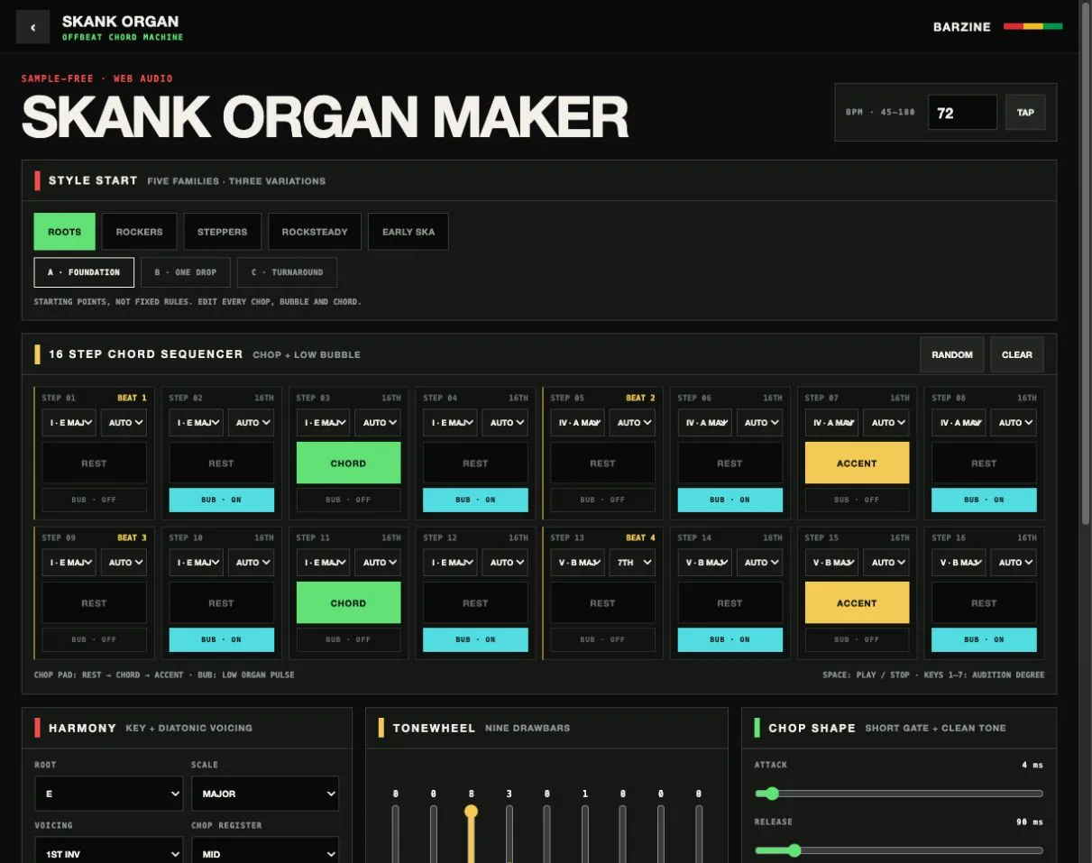 SKANK ORGANの操作画面