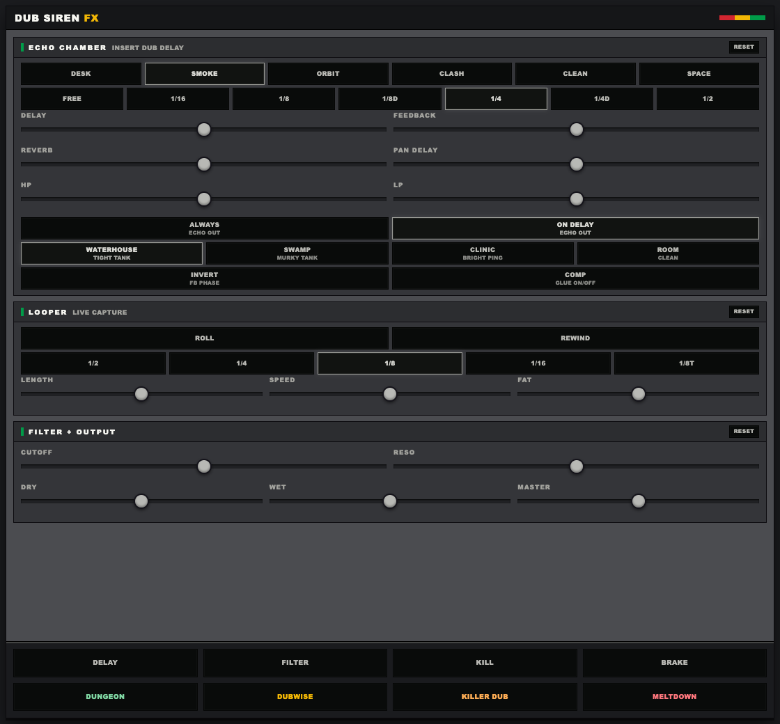 DUB SIREN FX のプラグイン画面